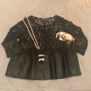 Super Fun Gracia Lace and Pleather Blouse - M/L